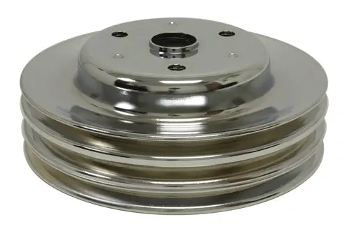 Steel Chevy Small Block Crankshaft Pulley – 3 Groove, Long Water Pump, Black Chrome (1969–1985) 1
