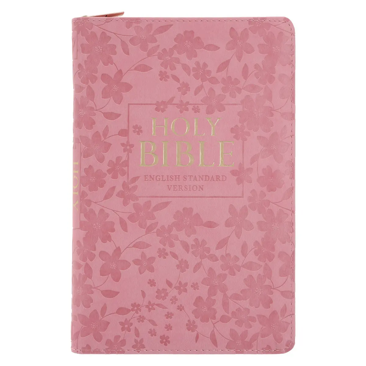 Esv Pink Floral Faux Leather Standard Bible With Zip 1
