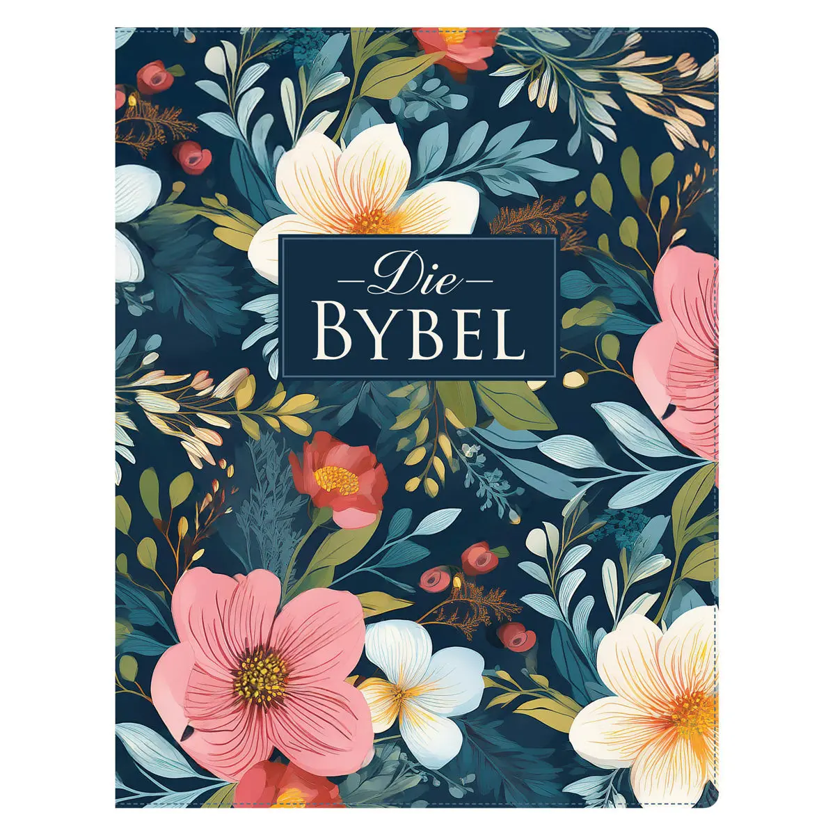 Nlv Donkerblou Blomme Kunsleer Joernaal-Bybel 1