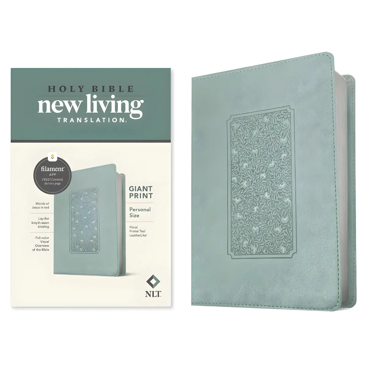 Nlt Floral Frame Teal Imitation Leather Filament Personal Size Giant Print Bible 2
