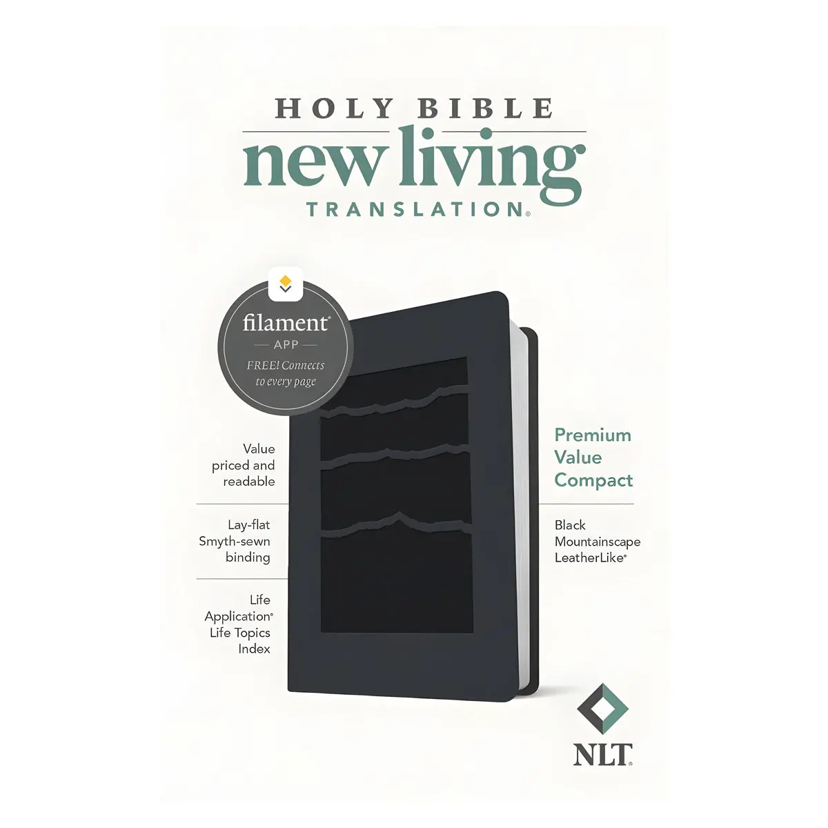 Nlt Black Mountainscape Imitation Leather Premium Value Filament Compact Bible 1