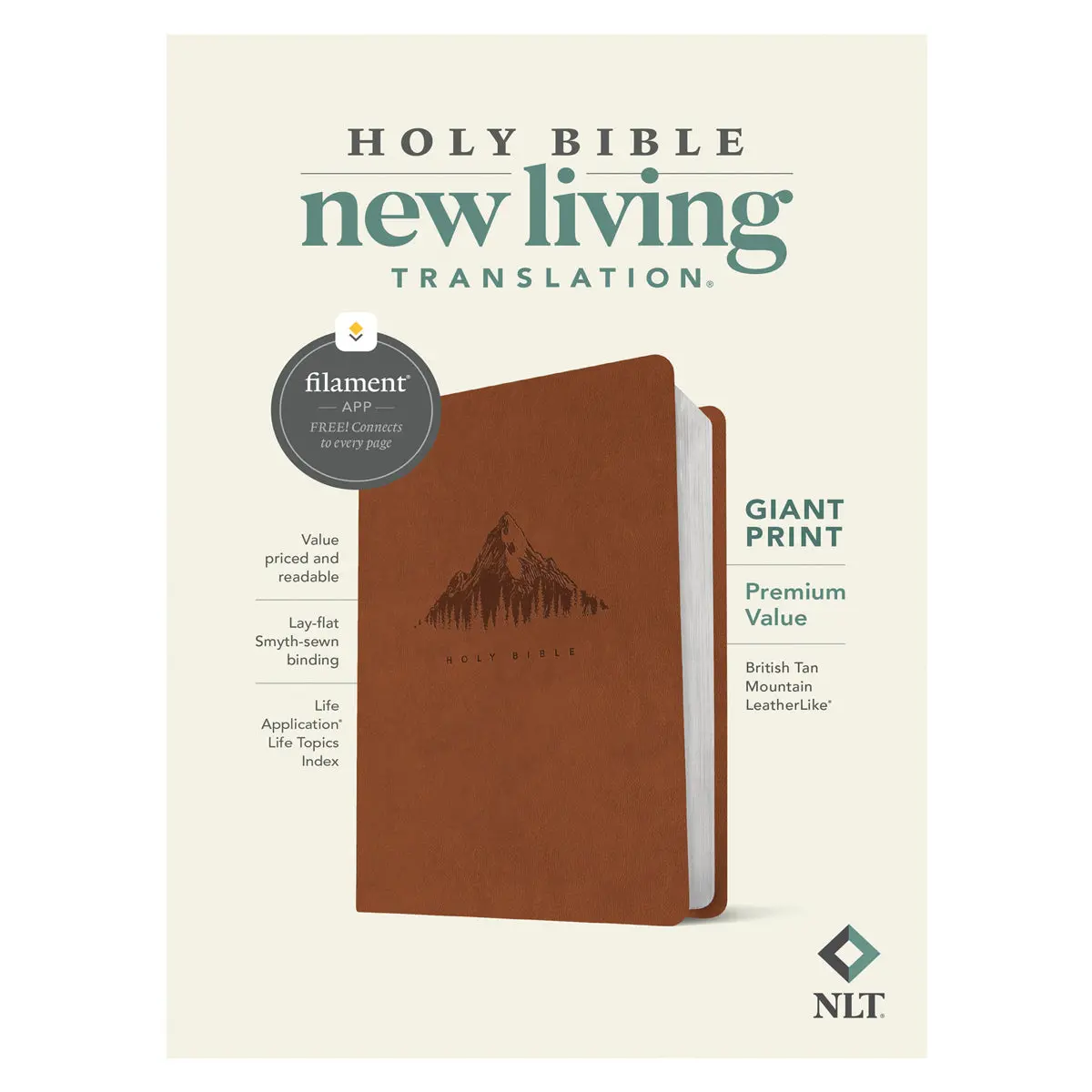 Nlt Tan Mountain Imitation Leather Filament Premium Value Thinline Bible Giant Print 1