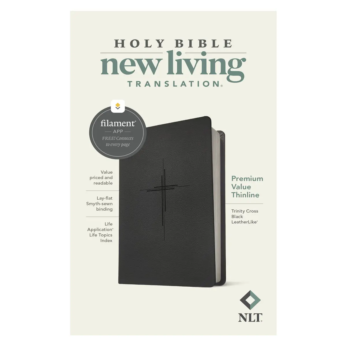 Nlt Trinity Cross Black Imitation Leather Filament Premium Value Thinline Bible 1