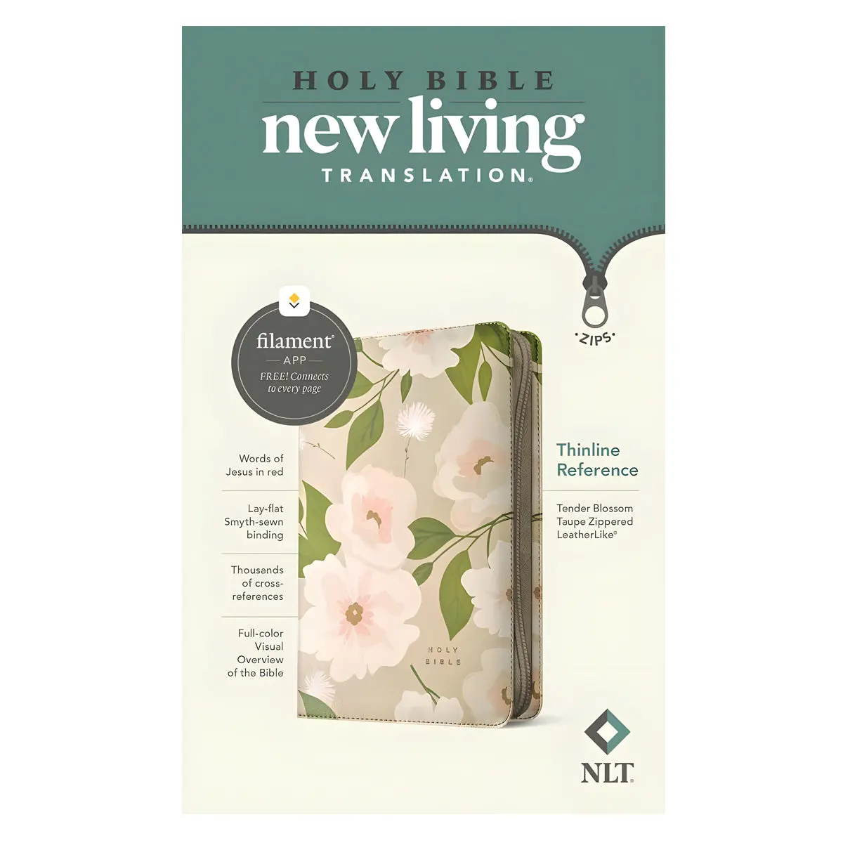 Nlt Tender Blossom Taupe Imitation Leather With Zip Filament Thinline Ref Bible Red Letter 2