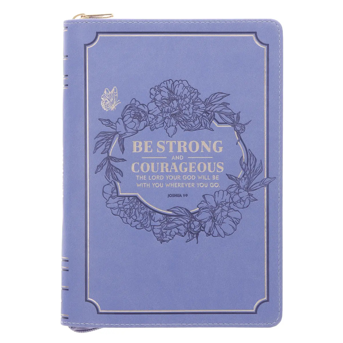 Be Strong And Courageous Purple Faux Leather Journal With Zipped Closure 1