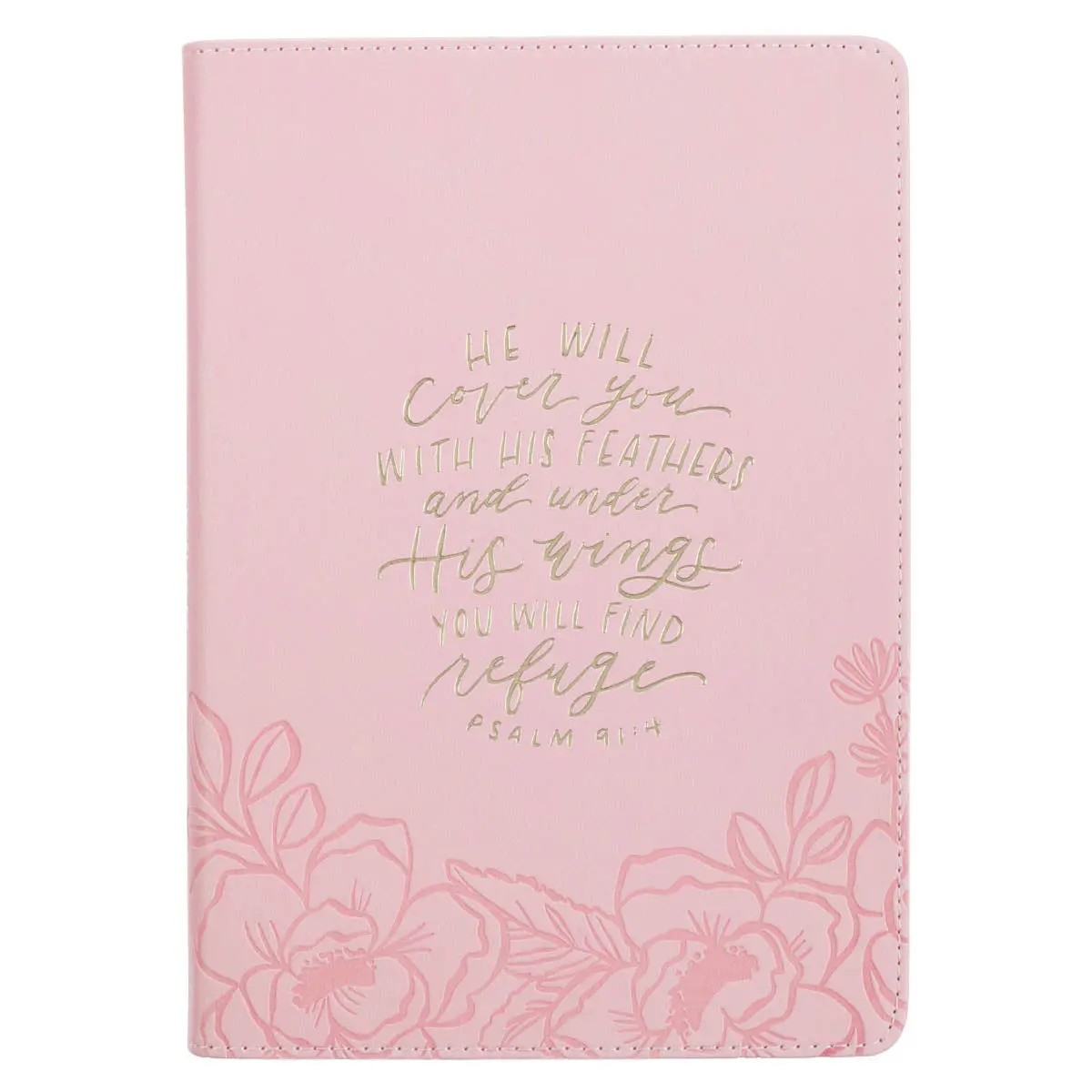 He Will Cover You With His Feathers Pink Faux Leather Journal With Zipped Closure 1