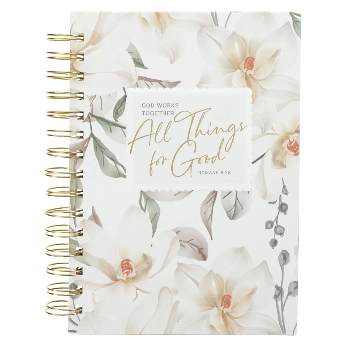 God Works Together All Things For Good White Floral Hardcover Wirebound Journal 1