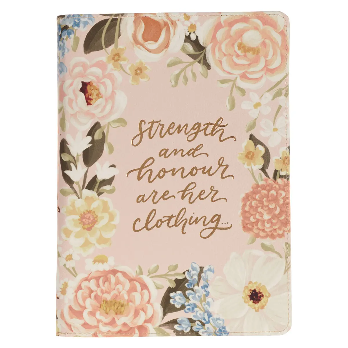 Strength And Honour Are Her Clothing Peach Pink Faux Leather Journal With Zipped Closure 1