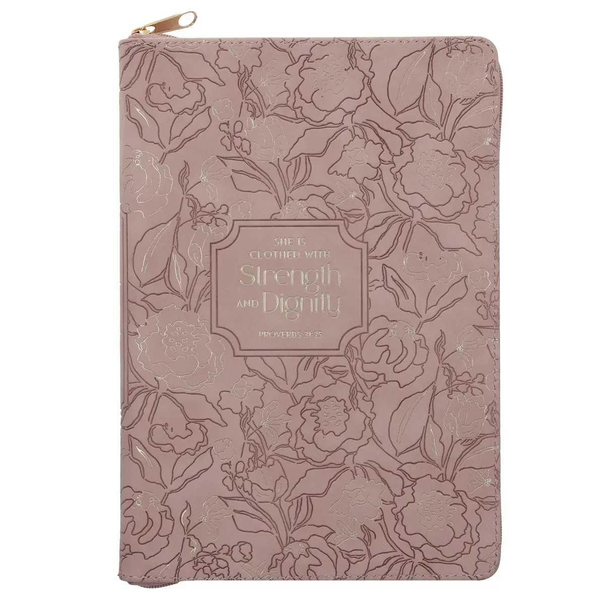 She Is Clothed With Strength And Dignity Beige Faux Leather Journal With Zipped Closure 1