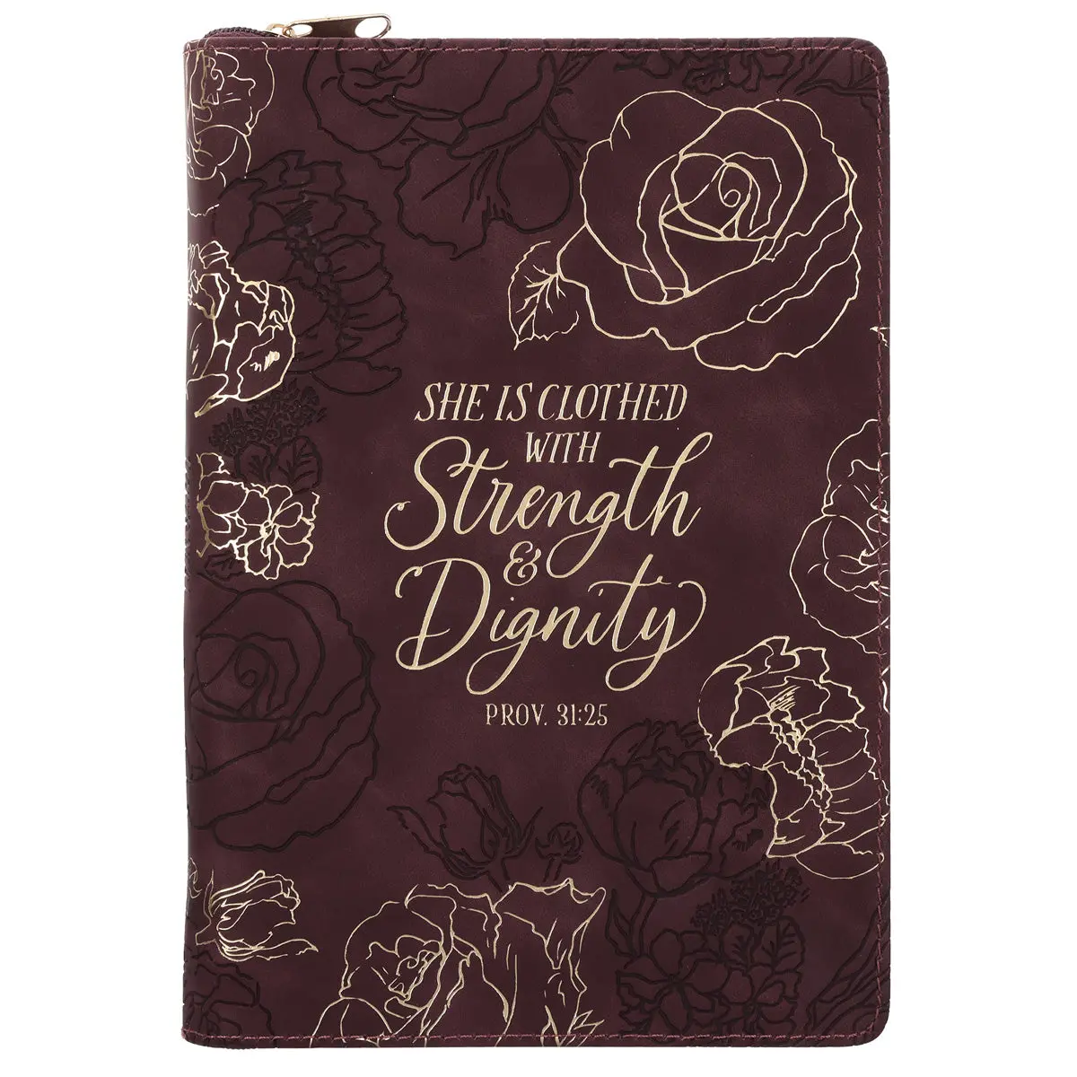 She Is Clothed With Strength And Dignity Burgundy Faux Leather Journal With Zipped Closure 1