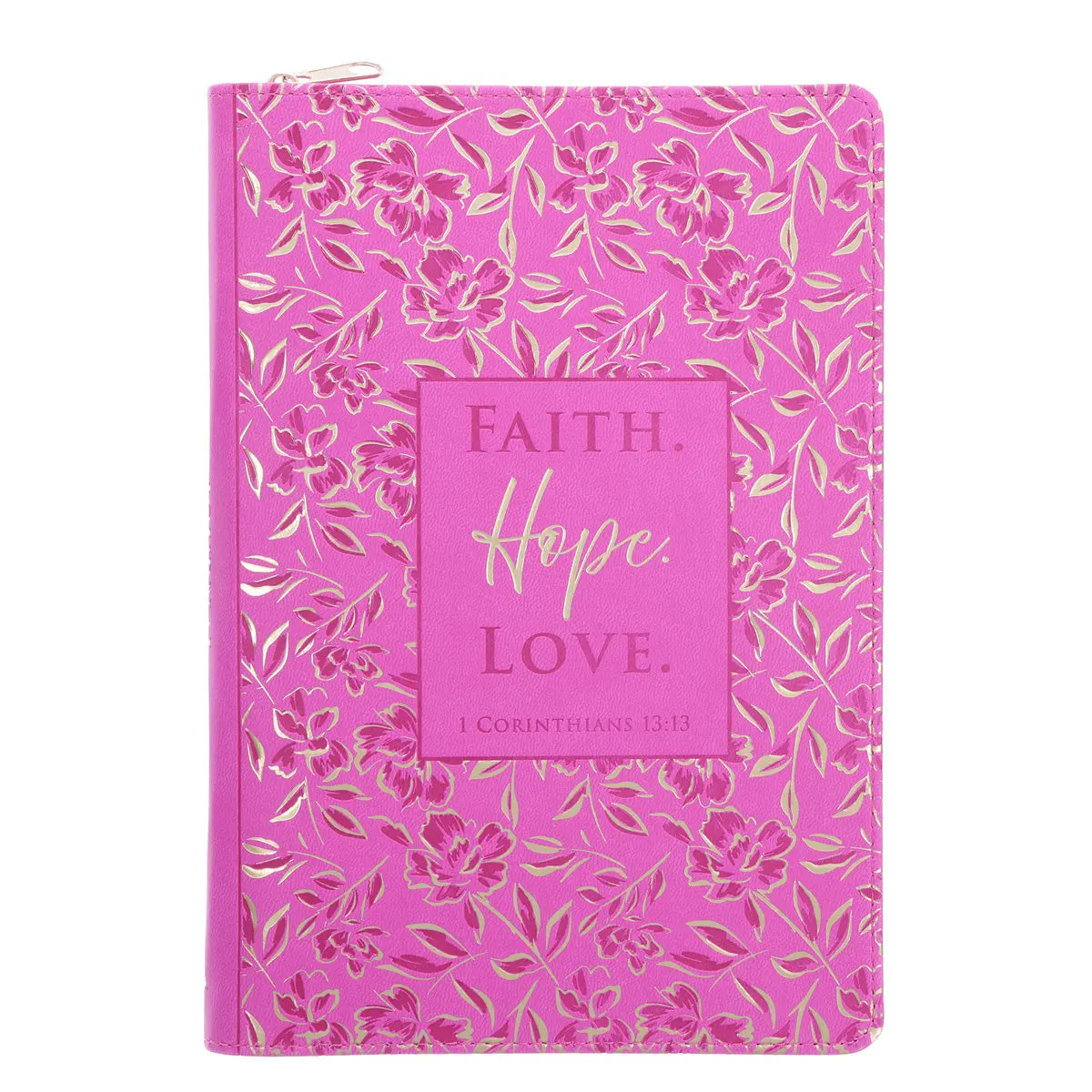 Faith Hope Love Pink Faux Leather Journal With Zipped Closure 1