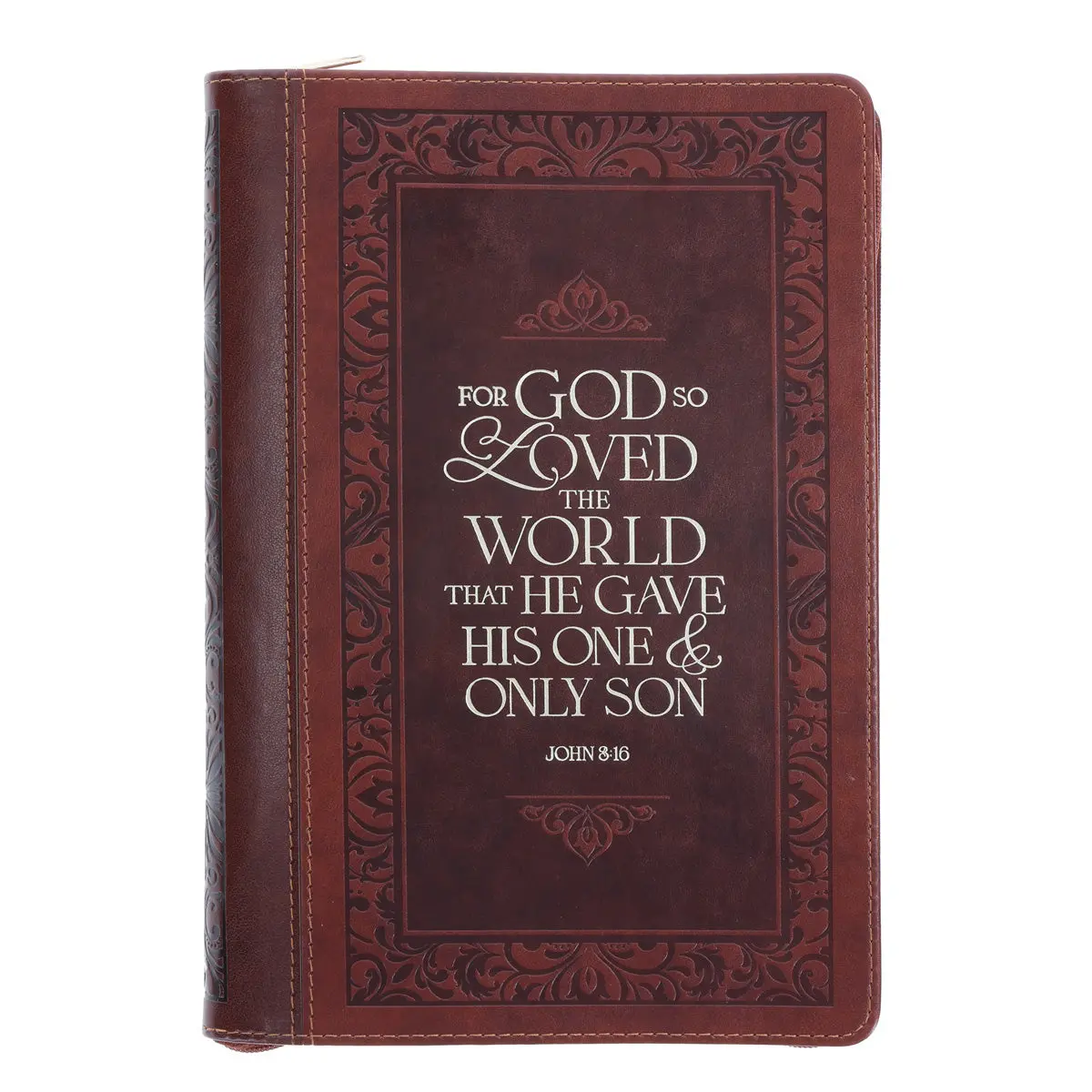 For God So Loved The World Brown Faux Leather Journal With Zipped Closure 1