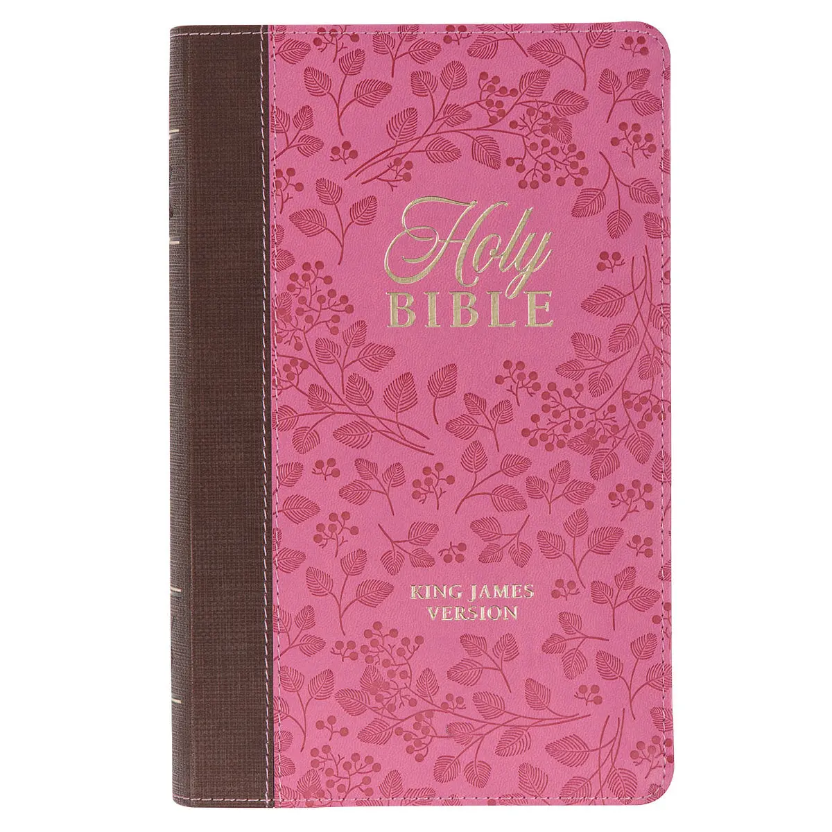 Kjv Saddle Tan And Pink Faux Leather Giant Print Bible 1