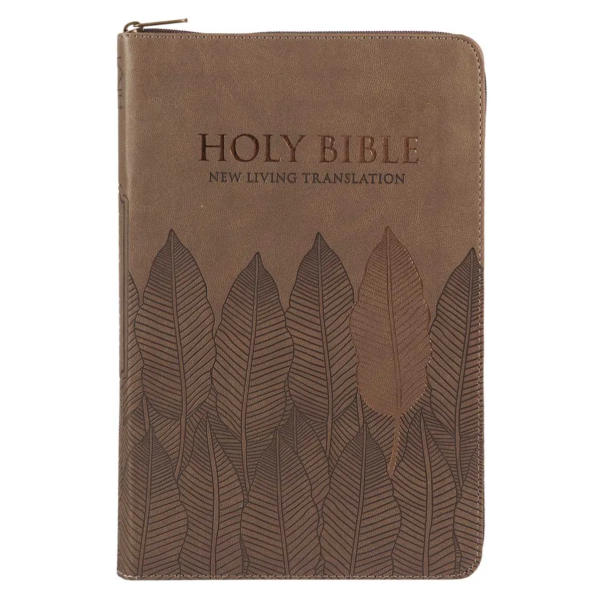 Nlt Brown Leaves Faux Leather Flexcover Standard Bible Thumb Indexed With Zip 1