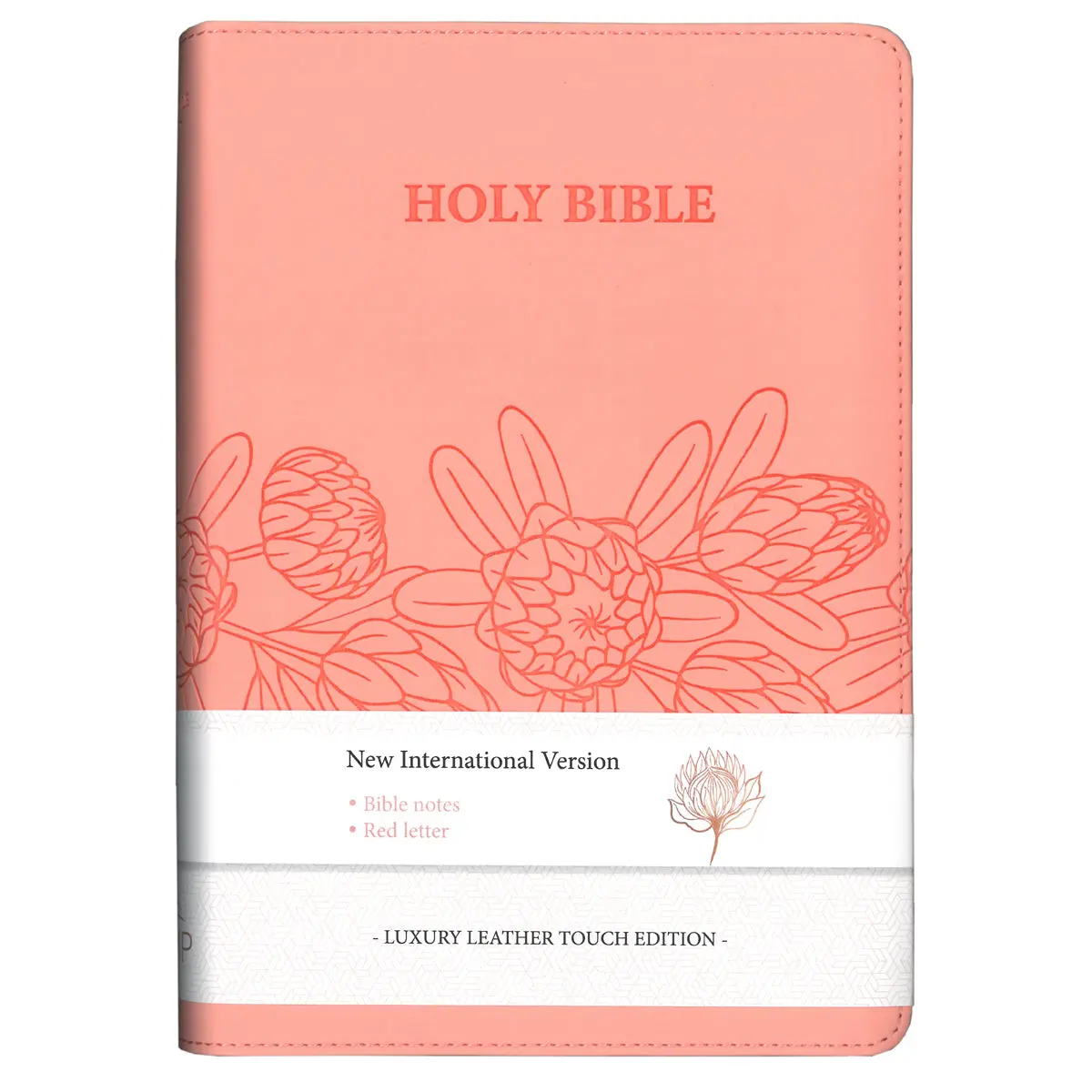 Niv Salmon Pink Protea Imitation Leather Compact Holy Bible Red Letter 1
