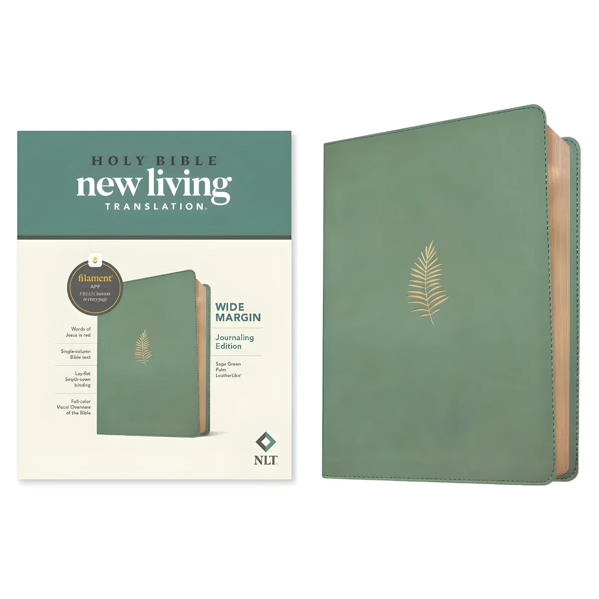 Nlt Sage Green Palm Imitation Leather Filament Wide Margin Bible 2