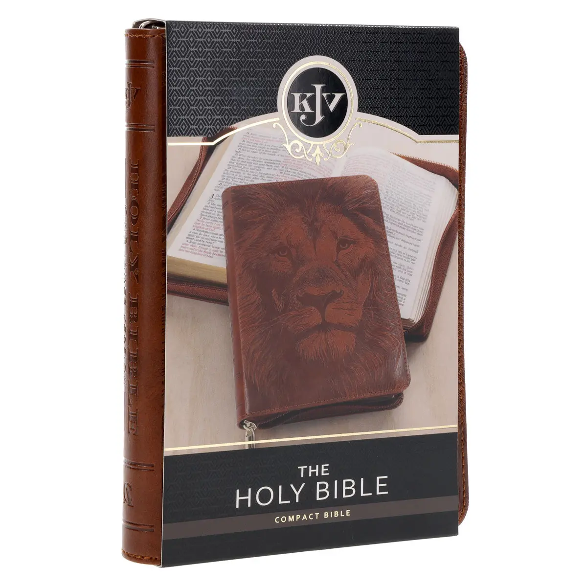 Kjv Brown Lion Faux Leather Compact Bible With Zip 2
