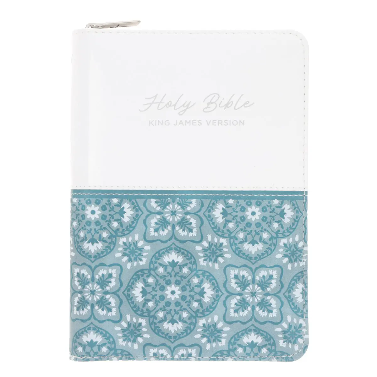 Kjv White And Blue Faux Leather Compact Large Print Bible With Zip 1