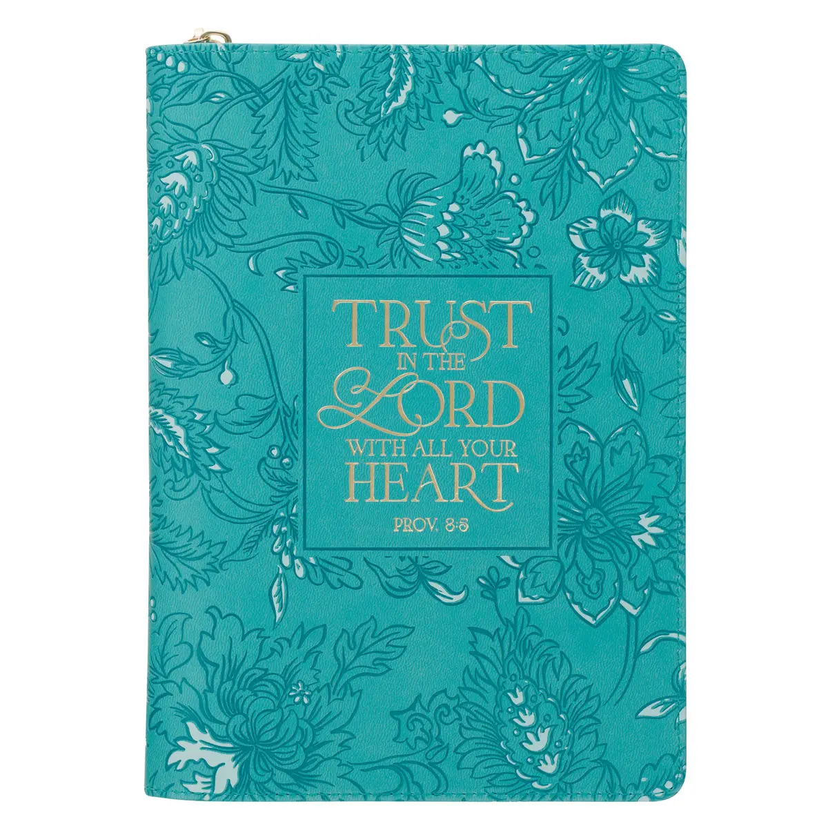 Trust In The Lord With All Your Heart Teal Faux Leather Journal With Zipped Closure 1