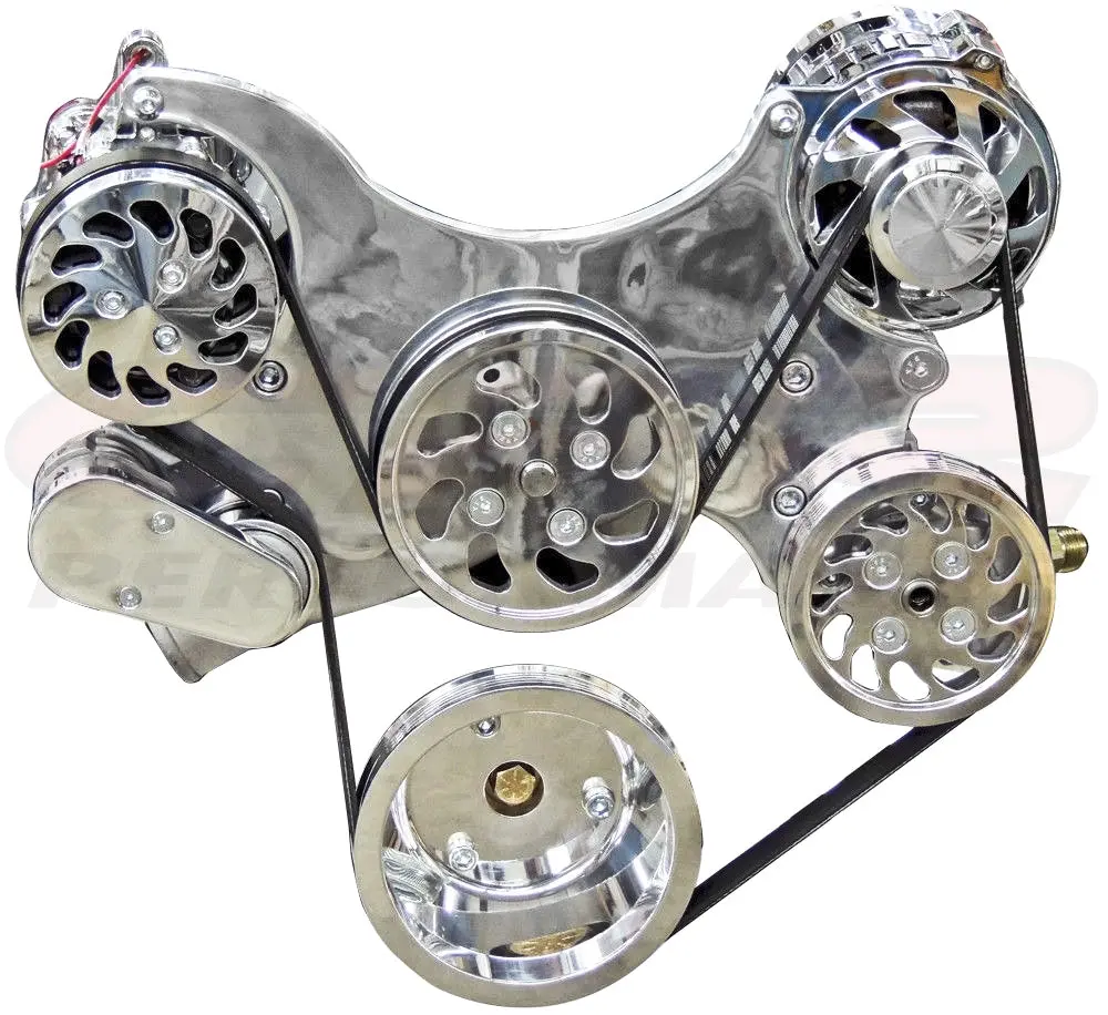 Billet Chevy Bb Complete Pulley, Bracket & Pump Serpentine Kit (Swp) - Polished 1