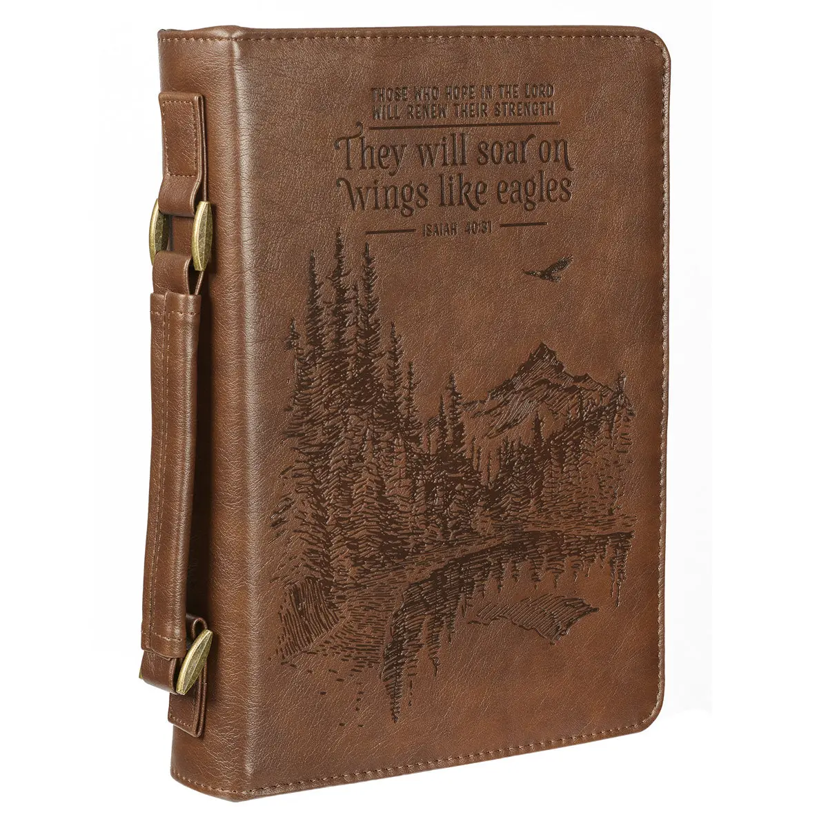 Wings Like Eagles Brown Faux Leather Bible Bag - Isaiah 40:31 3