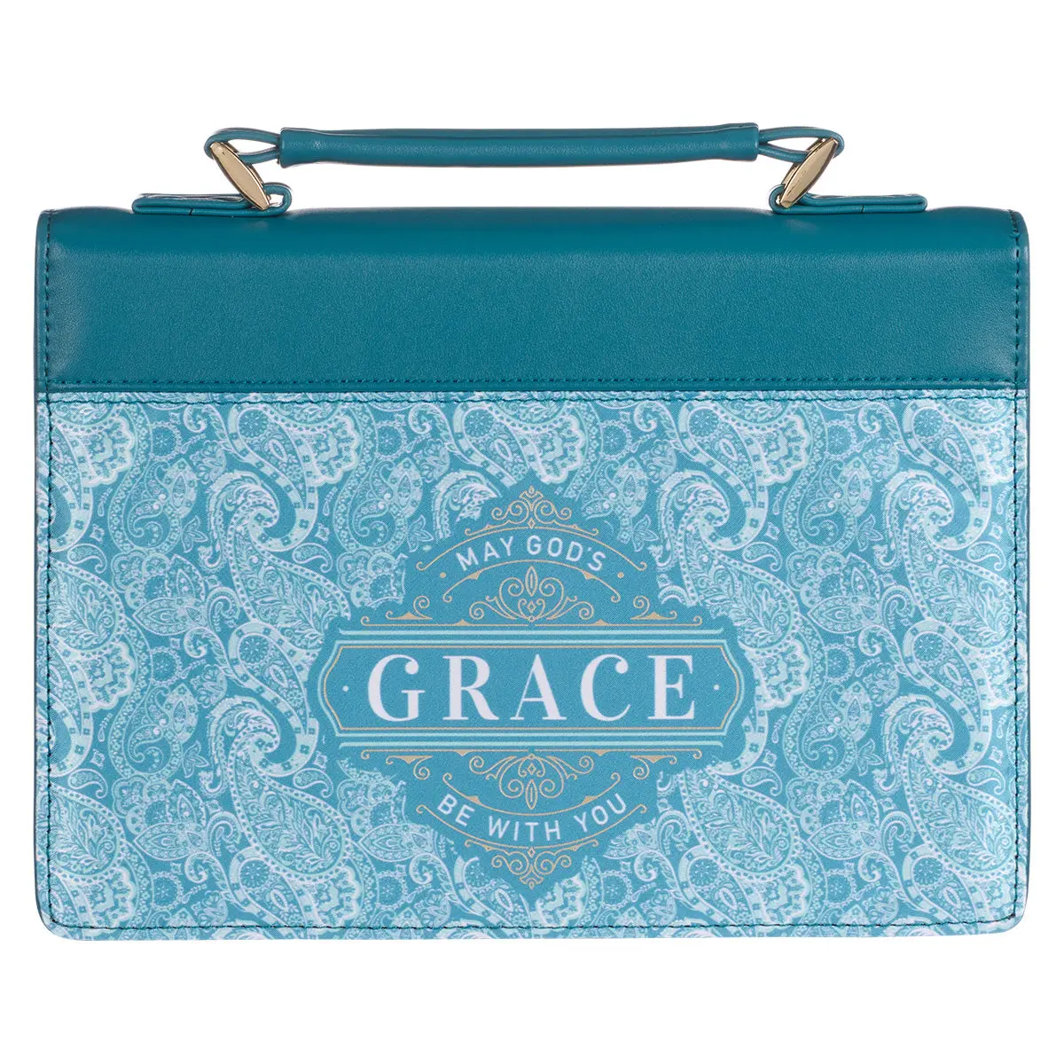 May God's Grace Be With You Teal Paisley (Faux Leather Bible Bag) 1