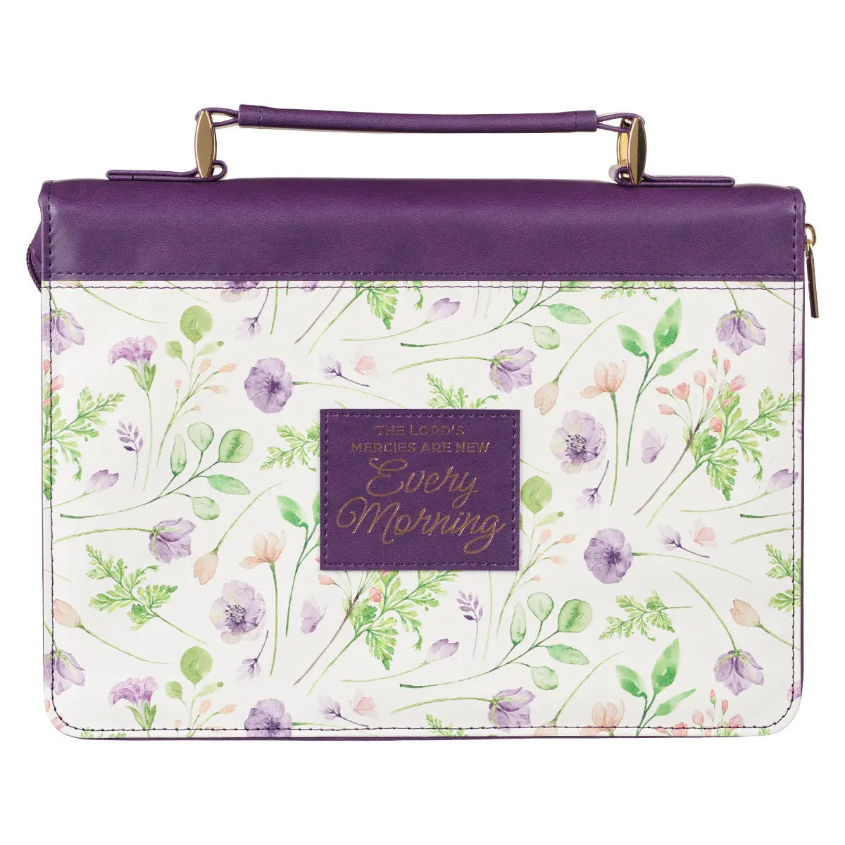 The Lord's Mercies Are New Every Morning Purple Floral Faux Leather Bible Bag 1