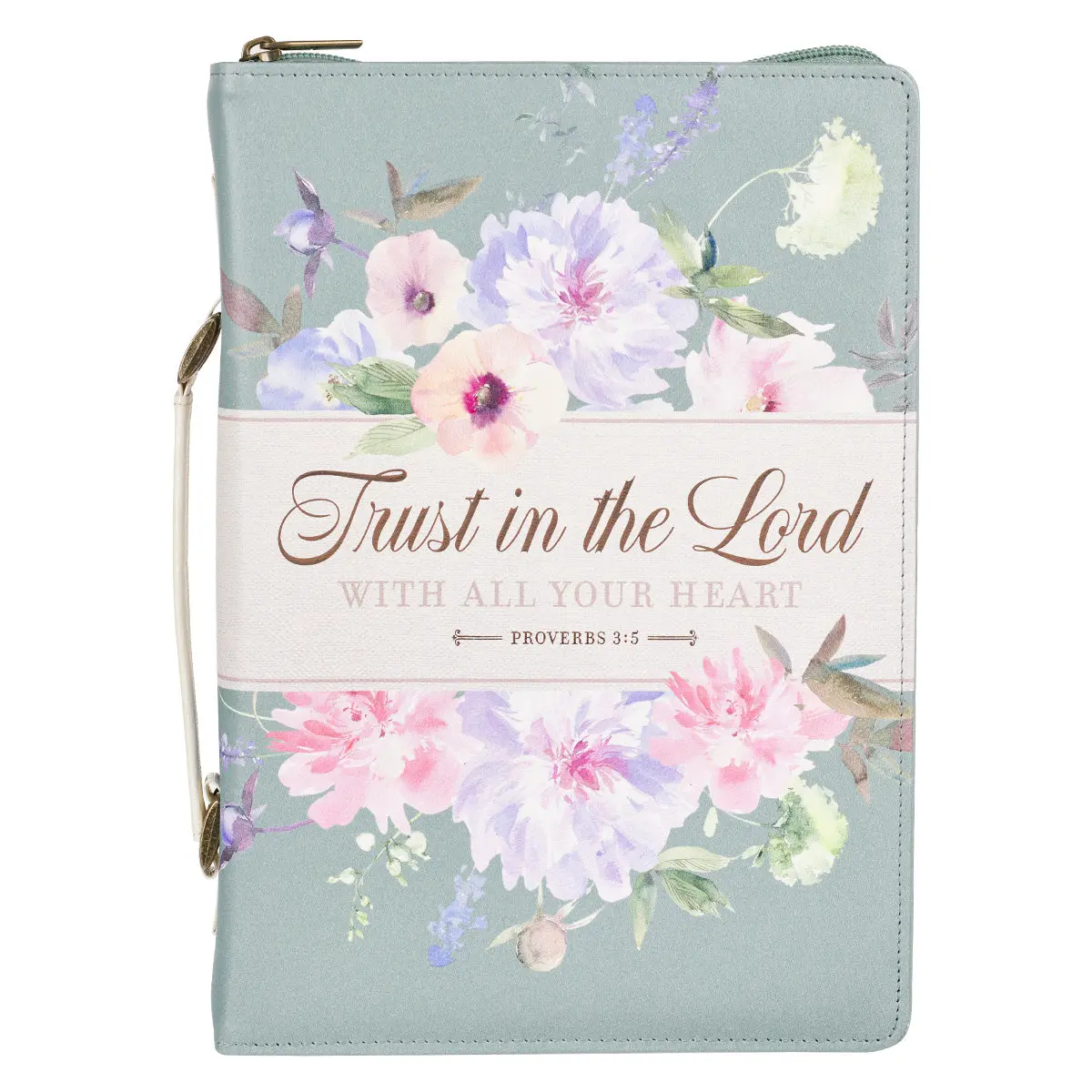 Trust In The Lord With All Your Heart Teal Floral Faux Leather Bible Bag 1