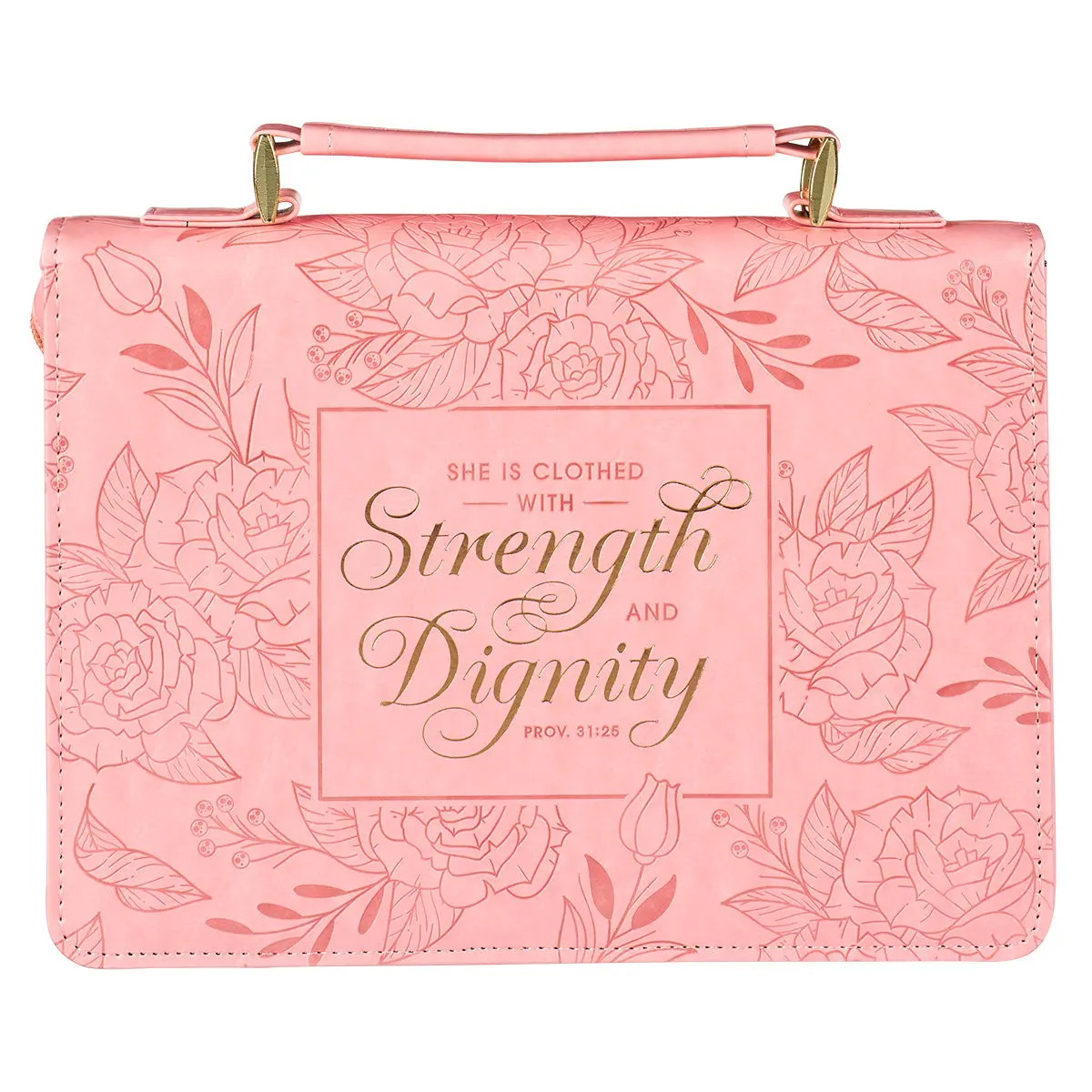 Strength & Dignity Floral Pink Faux Leather Bible Bag - Proverbs 31:25 1