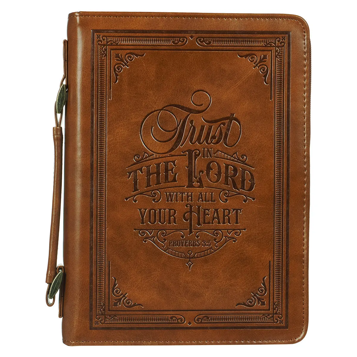Trust In The Lord With All Your Heart Brown Faux Leather Bible Bag 1