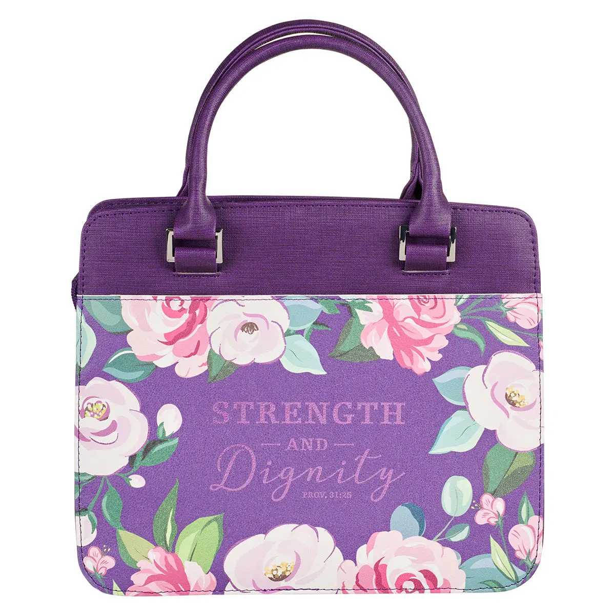 Strength & Dignity Purple Faux Leather Bible Bag 1
