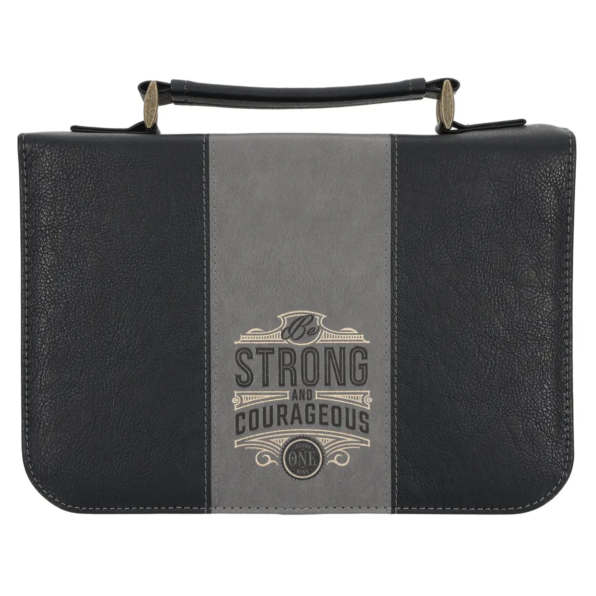 Be Strong And Courageous Black And Grey Faux Leather Bible Bag 1