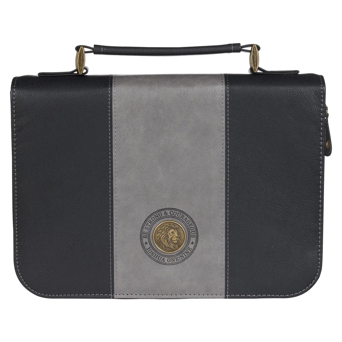 Be Strong And Courageous Grey And Black Faux Leather Bible Bag 1