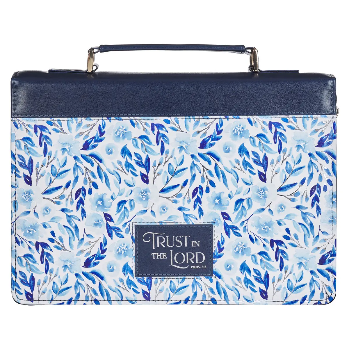 Trust In The Lord Blue Floral Faux Leather Bible Bag 1