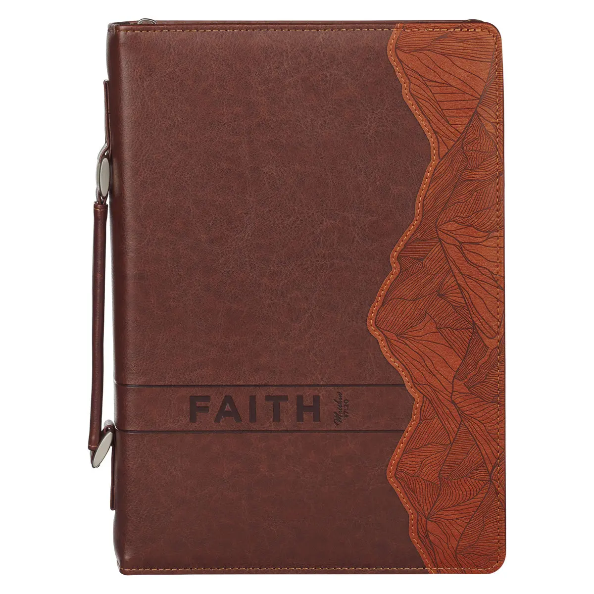 Faith Mountains Two-Tone Brown Faux Leather Bible Bag 1