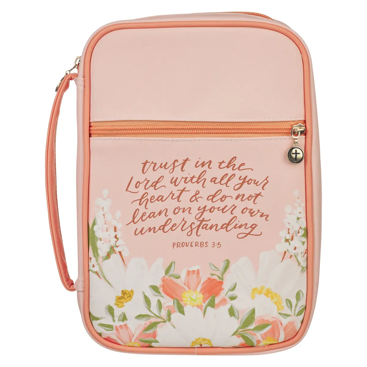 Trust In The Lord With All Your Heart Pink Floral Faux Leather Bible Bag 1