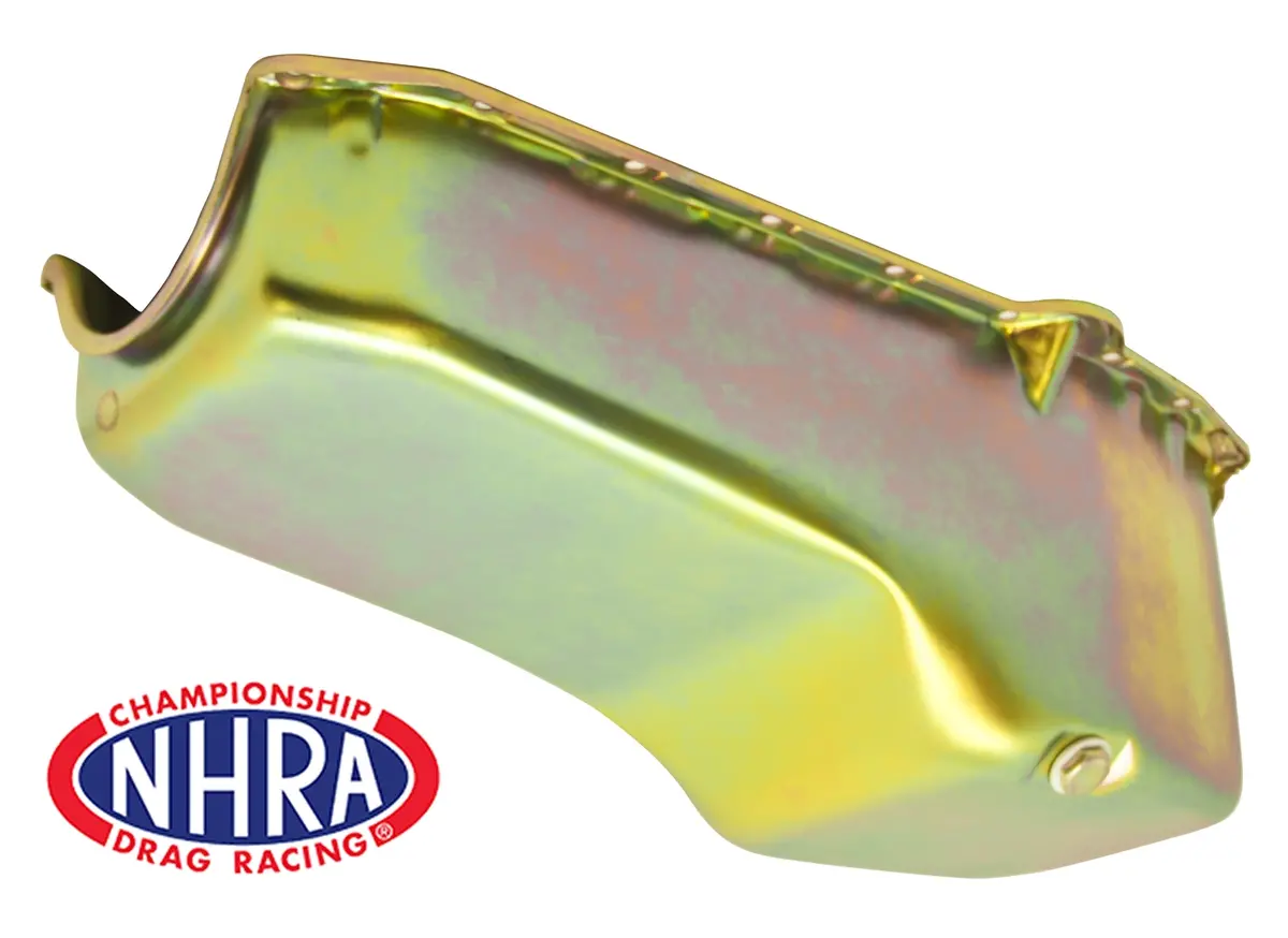 Nhra Approved Steel Oil Pan – Fits 1955–1979 Chevy Sb 262‑267‑283‑305‑327‑350‑400 – Stock 4‑Quart – Zinc 1