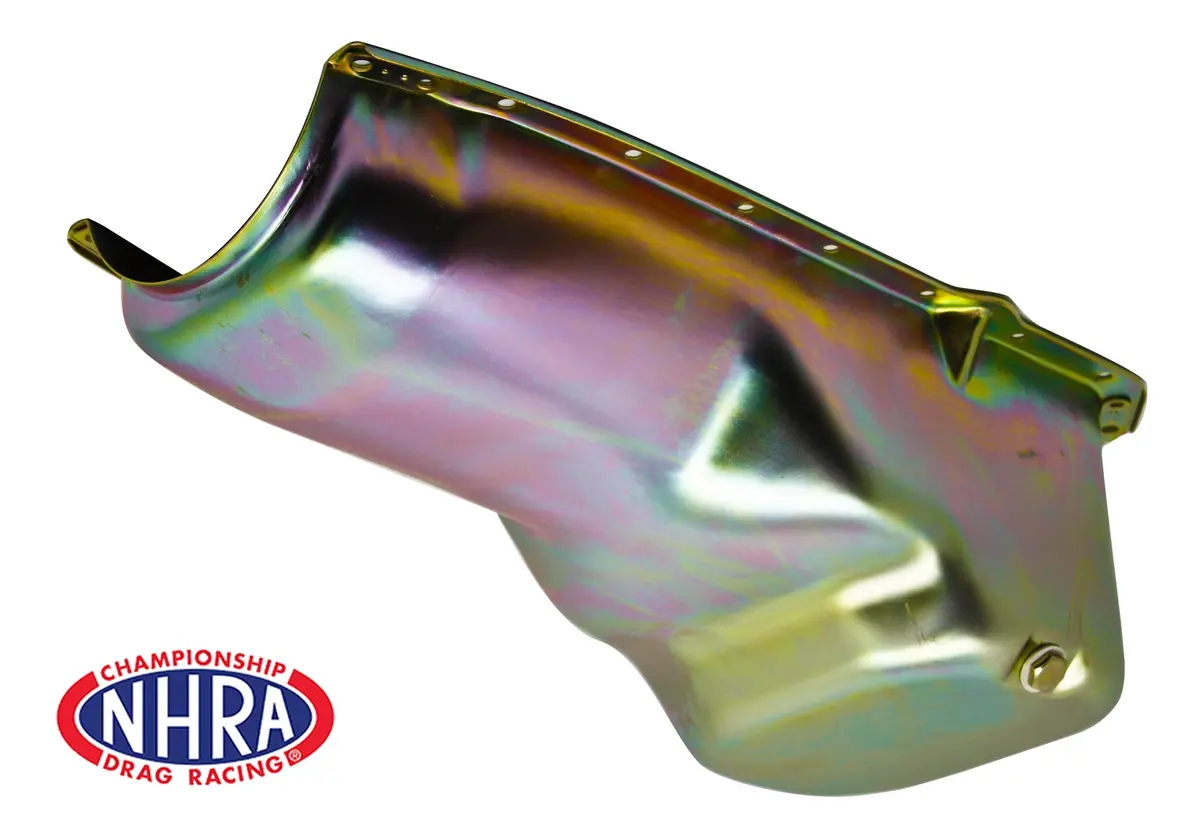Nhra Approved Zinc-Coated Steel Oil Pan For 1964-1980 Oldsmobile 330, 350, 400, 425, 455 Engines – Stock Capacity, Rear Sump Design 1