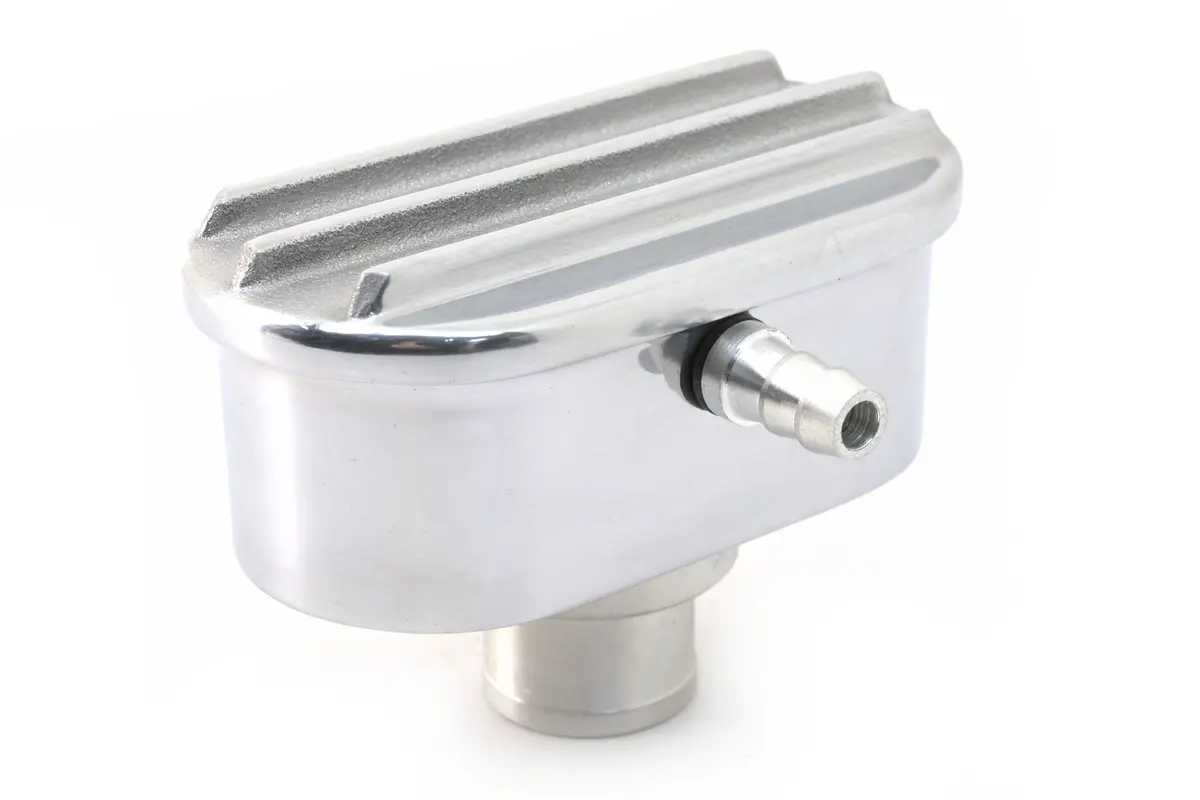Chevy-Ford-Mopar Polished Billet Aluminum Breather W- Tube - Finned 1