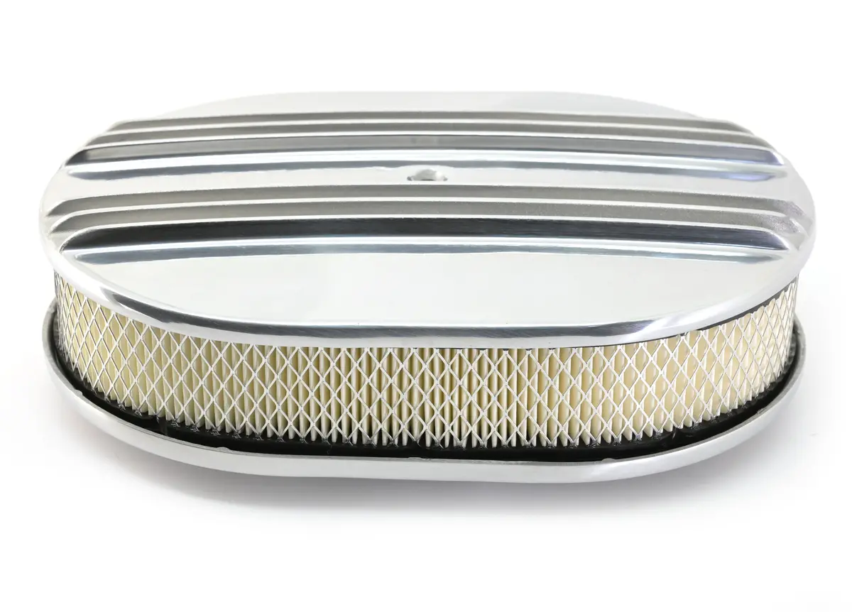Chevy-Ford-Mopar 12" Oval Polished Aluminum Air Cleaner - Partial Finned 1