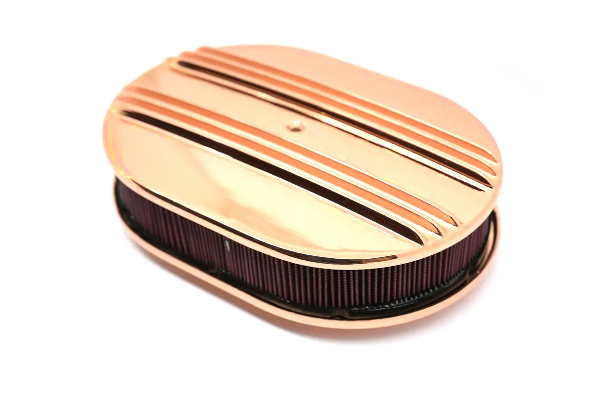 Chevy/Ford/Mopar Aluminum 12" Oval Air Cleaner – Polished Partial Finned - Copper 1