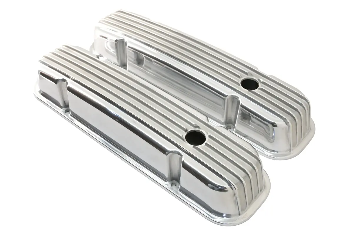 Pontiac 326-455 Polished Aluminum Valve Covers - Finned 1