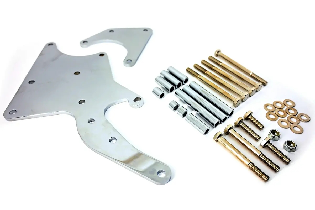 Steel Chevy Ls Alternator- A-Can Style Power Steering Relocation Bracket Kit- Chrome 1