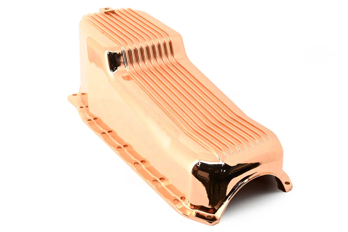 1986-02 Chevy Small Block 305-327-350 V8 Aluminum Stock Capacity Oil Pan - Retro Finned - Copper 1