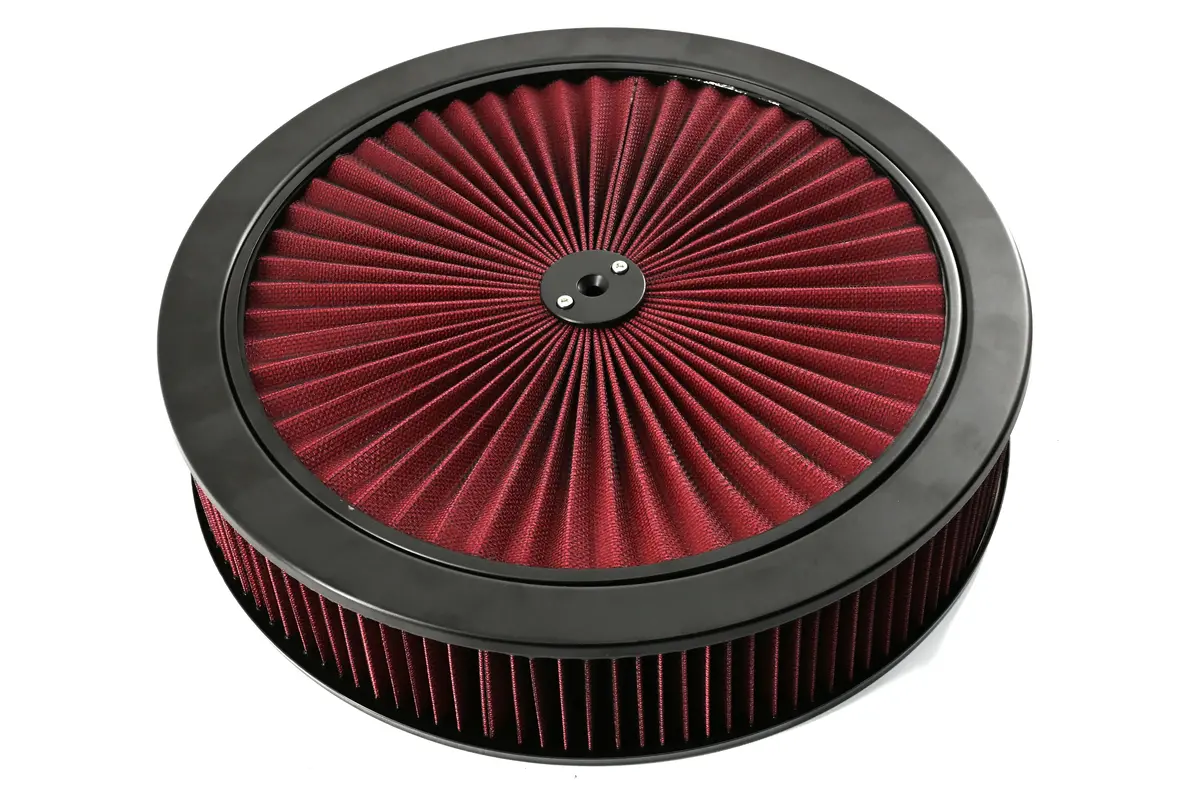 14" Black Steel Air Cleaner Set - Red Cotton Washable Air Cleaner Filter - Recessed Base, Compatible With Chevy/Gm 1
