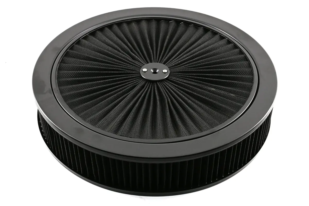 14" Black Steel Air Cleaner Set - Black Cotton Washable Air Cleaner Filter - Recessed Base, Compatible With Chevy/Gm 1