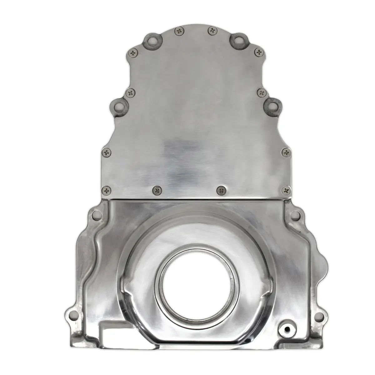 Aluminum Chevy Ls Two Piece Timing Chain Cover W-O Cam Sensor Hole - Polished 1