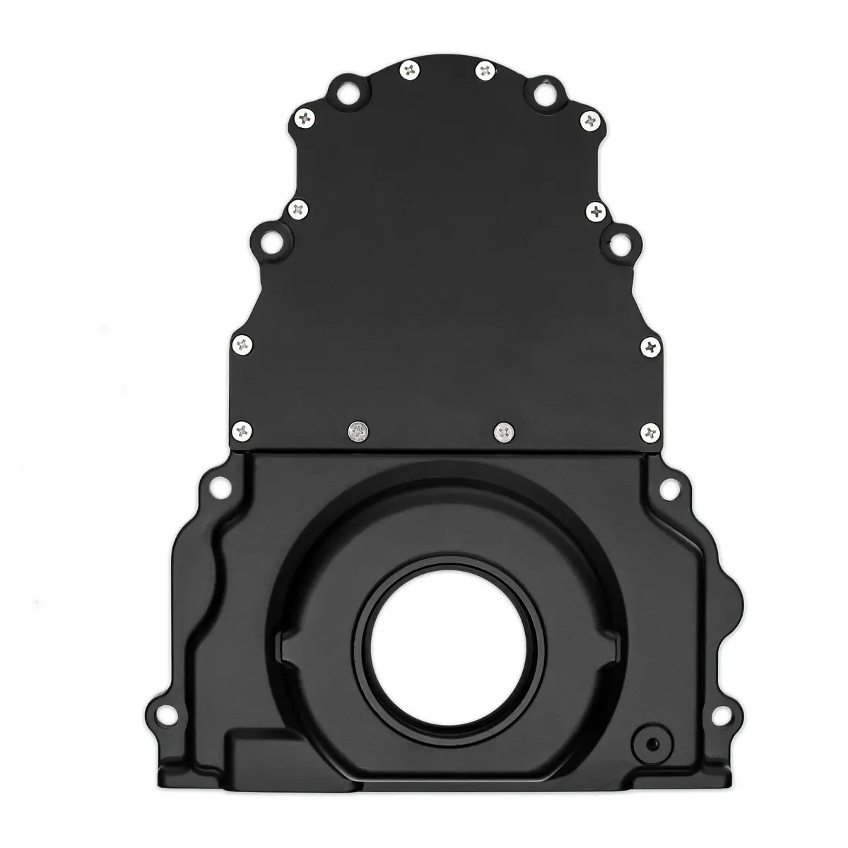 Aluminum Chevy Ls Two Piece Timing Chain Cover W-O Cam Sensor Hole - Black 1