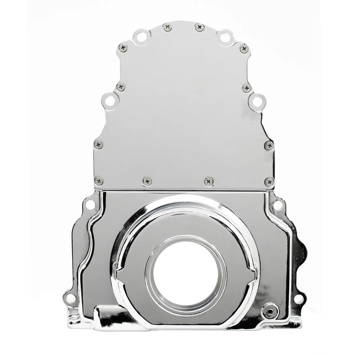 Aluminum Chevy Ls Two Piece Timing Chain Cover W-O Cam Sensor Hole - Chrome 1
