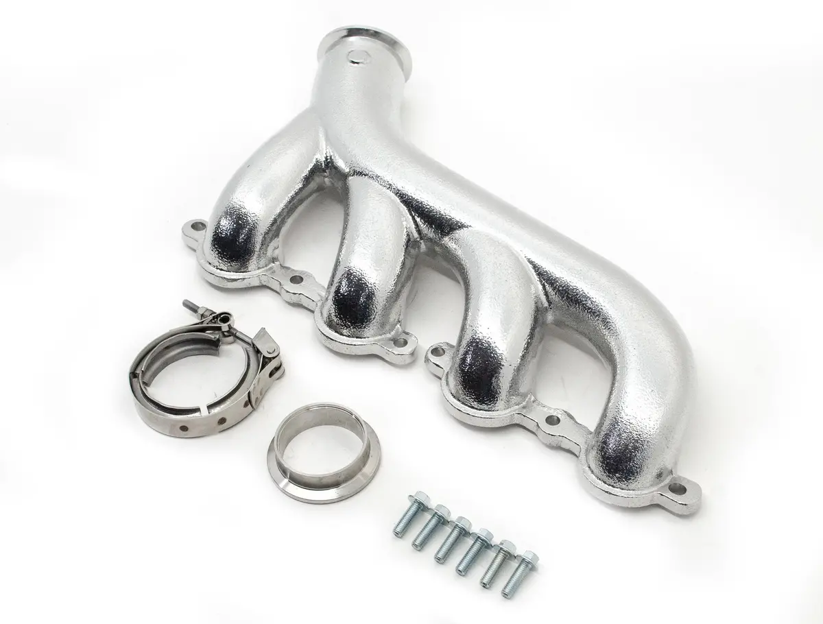 Cast Iron Exhaust Manifolds - Driver Side V-Band Clamp | 2002–2012 Chevy Ls-Based Engines | Ceramic Silver Finish 1